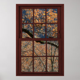 Póster Cherry Wood Faux Window Autums Leaves View 1 of 2