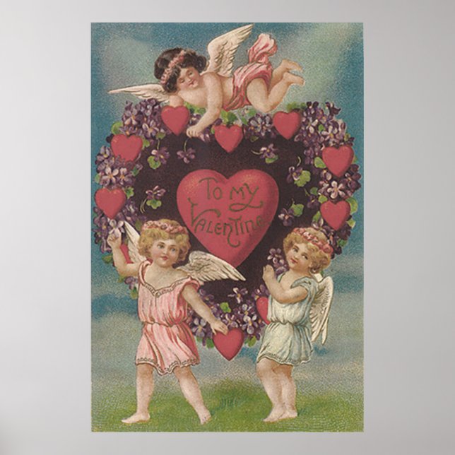 Póster Cherub Cupid Heart Violets Valentine (Frente)