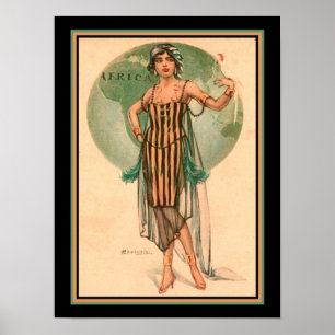 Póster Cherubini, "Chica itinerante" de estilo Art Déco