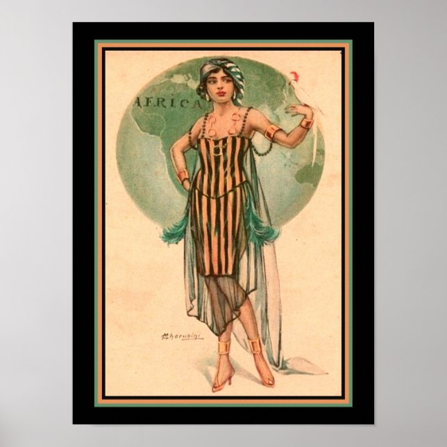 Póster Cherubini, "Chica itinerante" de estilo Art Déco (Frente)