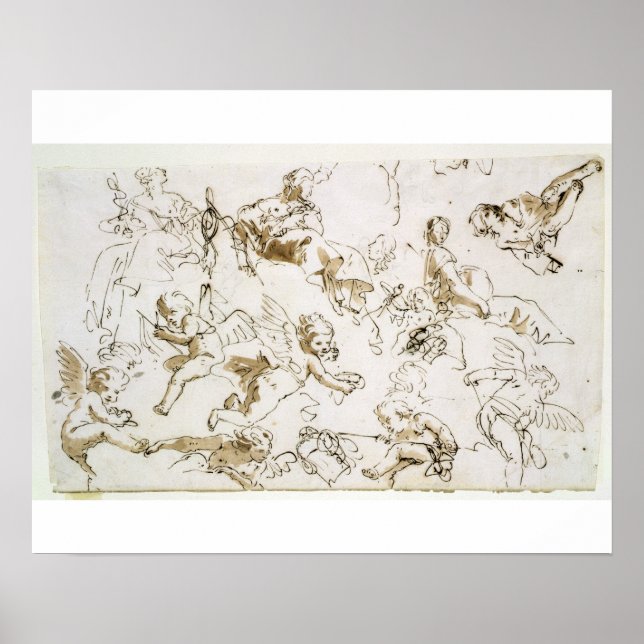 Póster Cherubs, principios del siglo XVIII (pluma, tinta  (Frente)