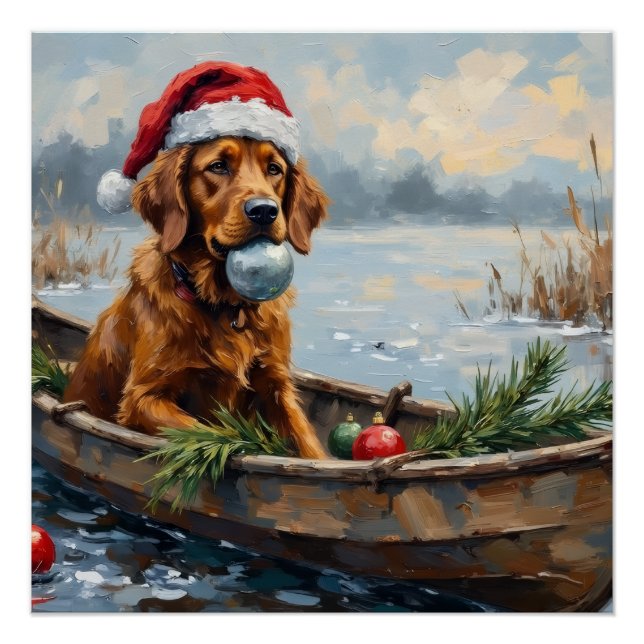 Póster Chesapeake Bay Retriever Christmas Hunting Boat (Anverso)
