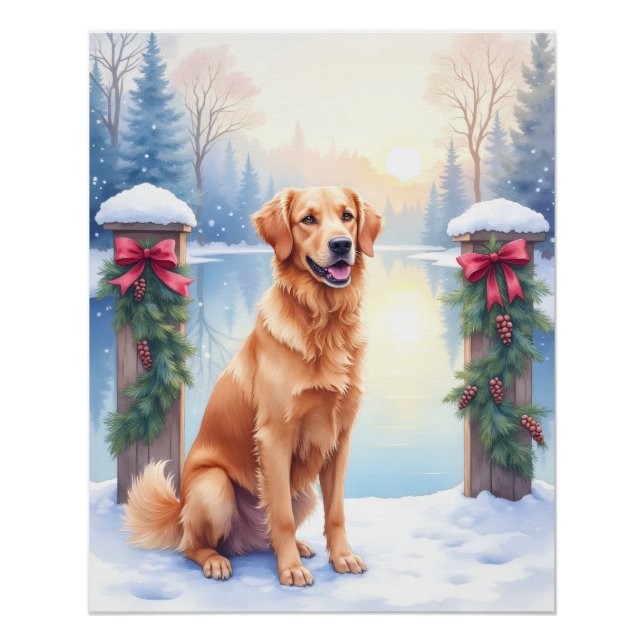 Póster Chesapeake Bay Retriever Winter Lakeside Christmas (Anverso)
