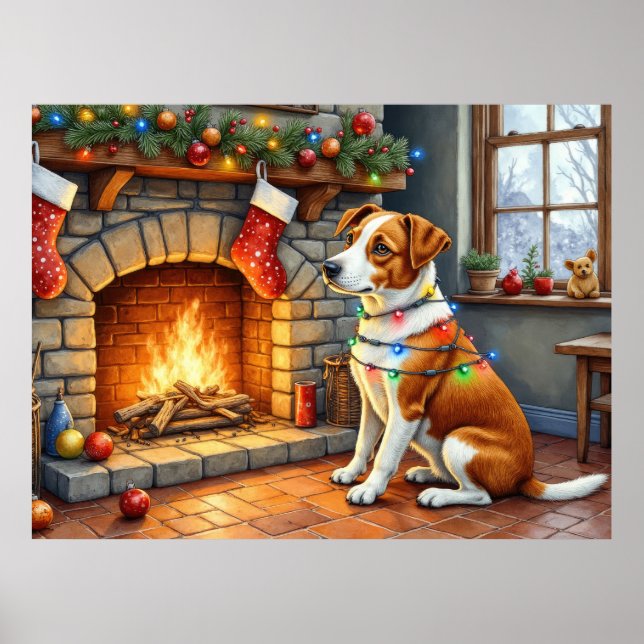 Póster Chesapeake Bay Terrier Fireplace Christmas Lights (Frente)