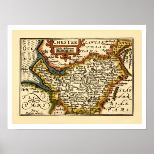 Póster Cheshire (Chester) Condado de Inglaterra Mapa Anti