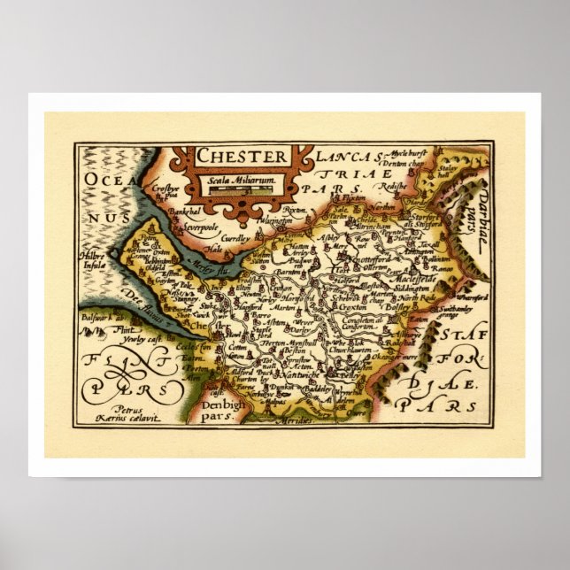 Póster Cheshire (Chester) Condado de Inglaterra Mapa Anti (Frente)