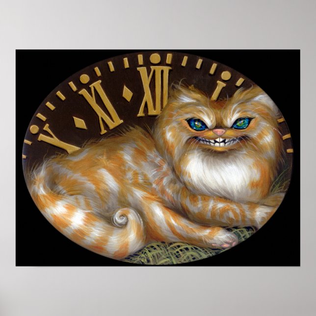 Póster Cheshire Clock ART PRINT Wonderland Cat (Frente)