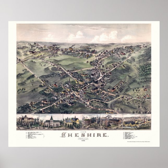 Póster Chesire, CT Panoramic Map - 1882 (Frente)