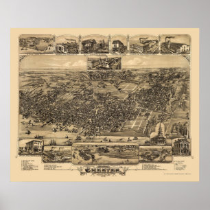 Póster Chester, Mapa Panorámico PA - 1885