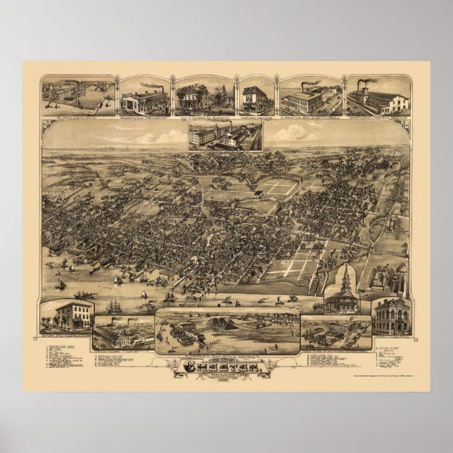 Póster Chester, Mapa Panorámico PA - 1885 (Frente)