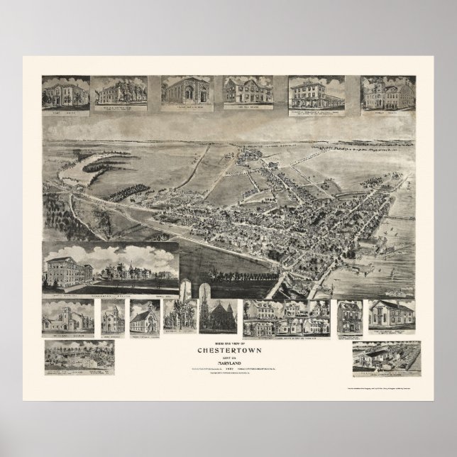 Póster Chestertown, Mapa Panorámico MD - 1907 (Frente)