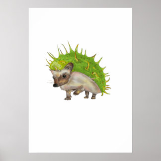Póster Chestnut Hedgehog Botanical Art