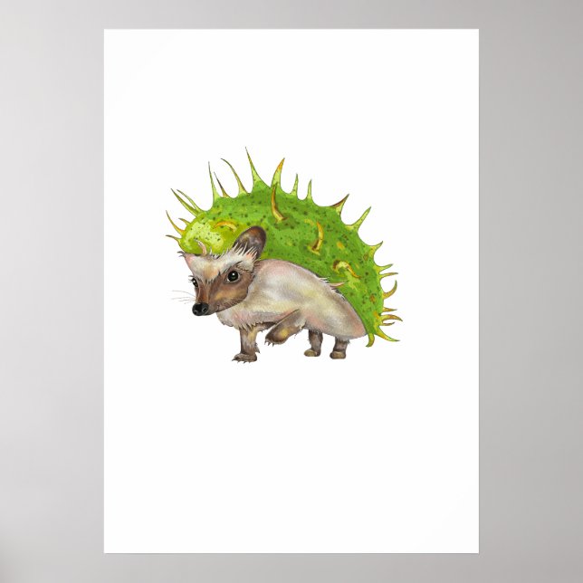 Póster Chestnut Hedgehog Botanical Art (Frente)