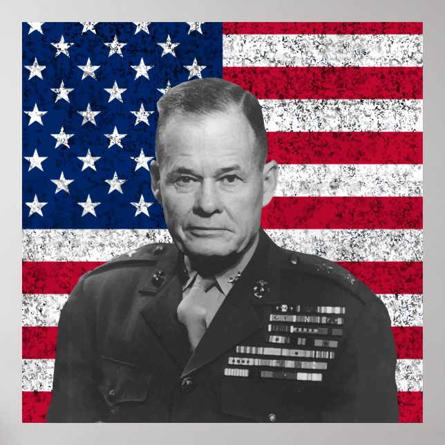 Póster Chesty Puller y la bandera americana (Frente)