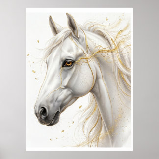 Póster Cheval Blanc Doré – Art Équestre Luxueux | Affiche