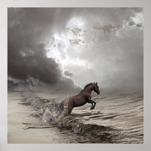 Póster Cheval dans les vagues, Papier poster (mat.)