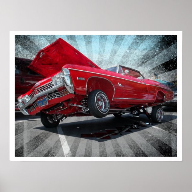 Póster Chevrolet Impala Poster de Lowrider Rojo 1968 (Frente)