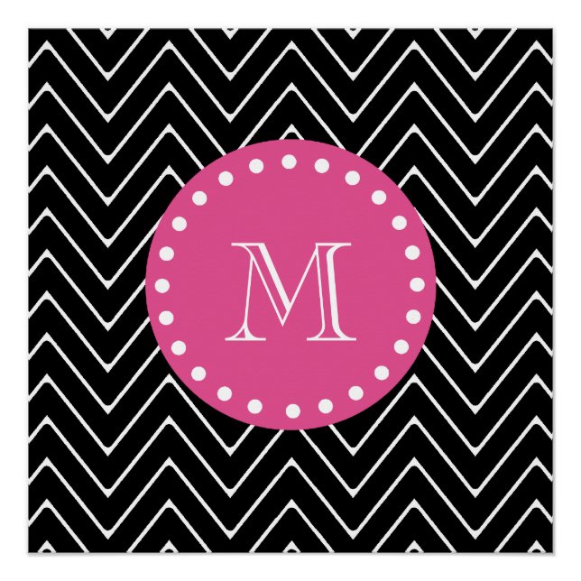 Póster Chevron blanco, negro y rosa caliente | Su Monogra (Anverso)