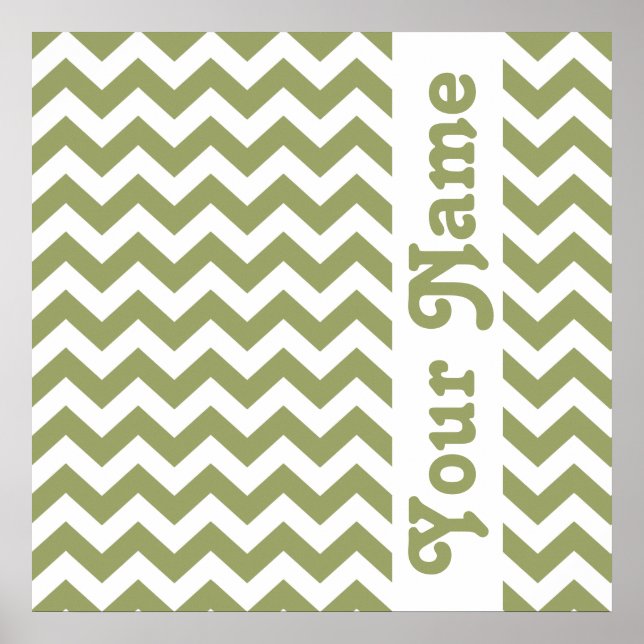 Póster Chevron de Safari Verde con texto personalizado (Frente)