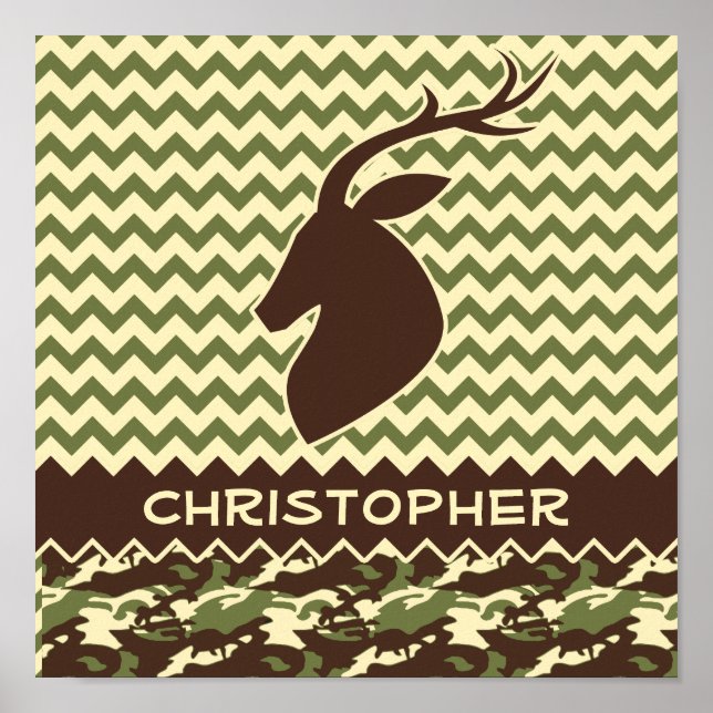 Póster Chevron Deer Buck Camouflage Personalize (Frente)
