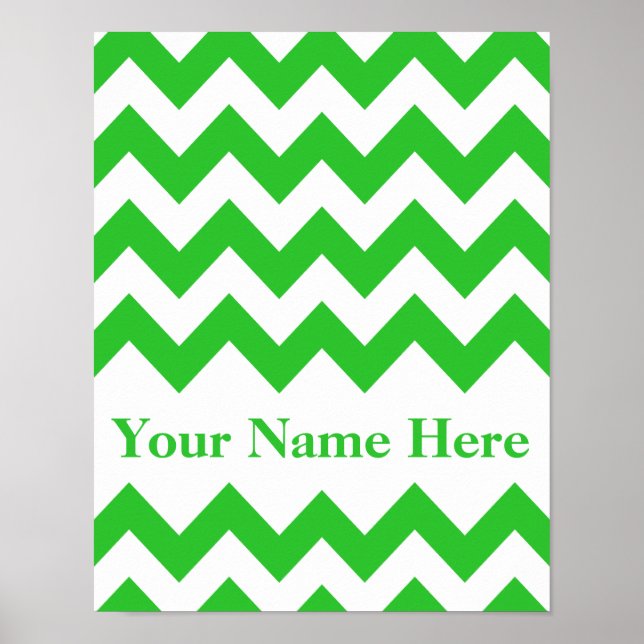 Póster Chevron negrita verde con monograma (Frente)