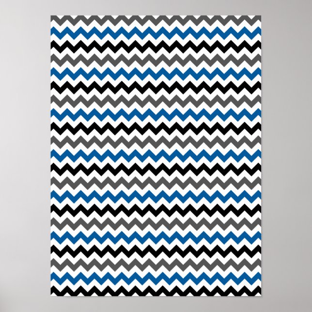 Póster Chevron Pattern Background Blue Gray Black White (Frente)