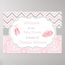 Póster Chevron rosa y gris Ballerina Baby Shower