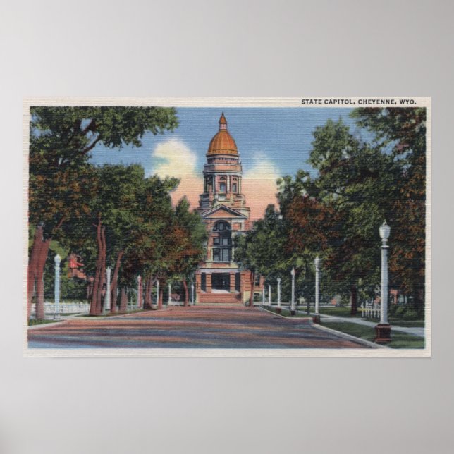 Póster Cheyenne, WY - Vista del Capitolio del Estado y Dr (Frente)