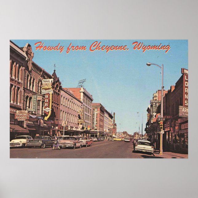 Póster Cheyenne Wyoming, vista del centro de los años 60 (Frente)