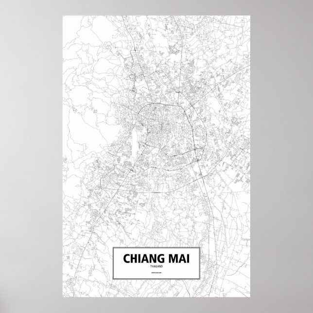 Póster Chiang Mai, Tailandia (negro sobre blanco) (Frente)