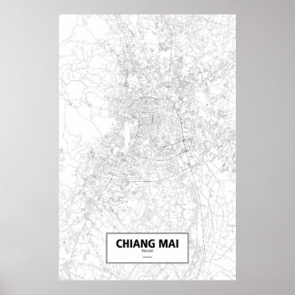 Póster Chiang Mai, Tailandia (negro sobre blanco)