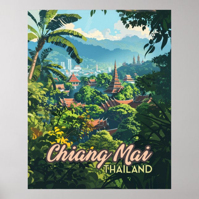 Póster Chiang Mai Tailandia Templos de Asia Montañas Vint (Frente)