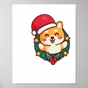 Póster Chiba chiba chiba inu sonriendo con Gorra navideño