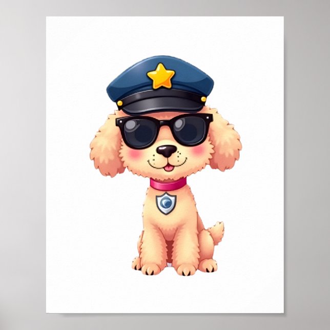 Póster Chibi Anime Policía Poodle Dog (Frente)