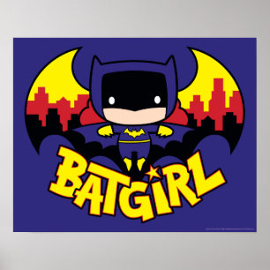 Póster Chibi Batgirl Con Skyline Y Logo Gótico