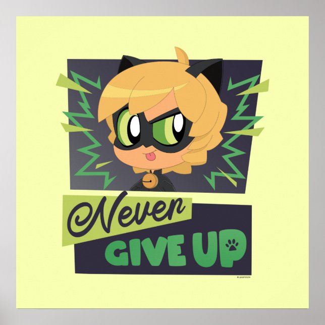 Póster Chibi Cat Noir Nunca se rinde (Frente)