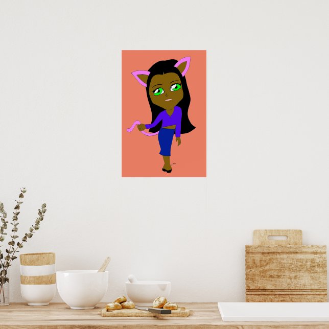 Póster chibi catgirl (Cocina)