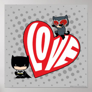 Póster Chibi Catwoman salta sobre Batman