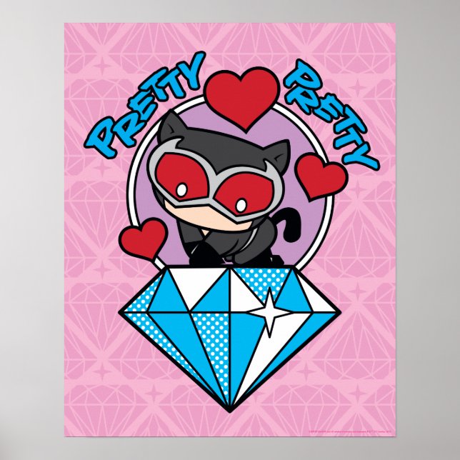 Póster Chibi Catwoman sentada encima del Diamante grande (Frente)