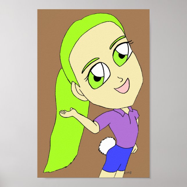 Póster chibi chica con un poster de cola de conejo (Frente)