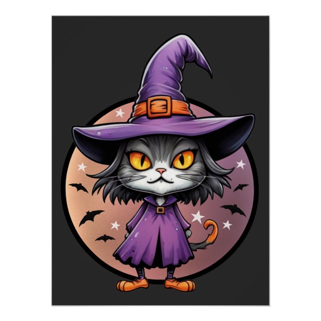 Póster Chibi Halloween Witch Cat (Anverso)