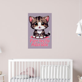 Póster Chibi Purr-fectamente adorable Kawaii Kitten en ro