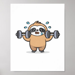 Póster Chibi Sloth Gym Fail - Cute Kawaii Funny Workout A