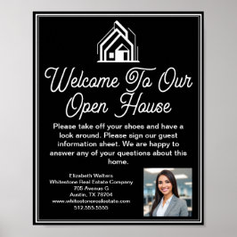 Póster Chic Black Real Estate Company Open House Welcome