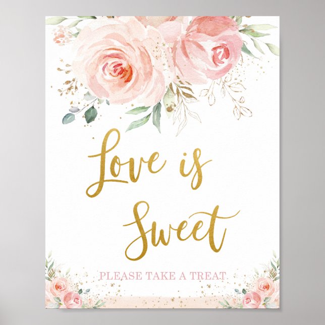 Póster Chic Blacush Rosa Floral Love is Sweet Take a Trea (Frente)