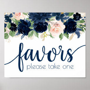 Póster Chic Blooms   Favoritos florales Navy y Rubor