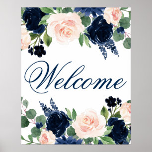 Póster Chic Blooms Navy Blue and Blush Pink Welcome