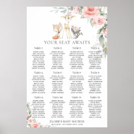 Póster Chic Blush Floral Woodland Greenery Seating Chart