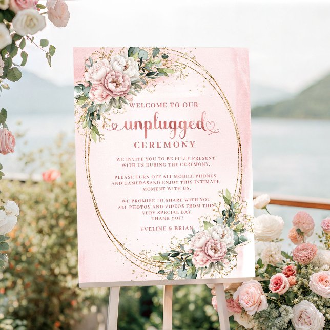 Póster Chic Blush Pink Rose Gold Floral Unplugged Ceremon (Chic Blush Pink Rose Gold Floral Unplugged Ceremony Sign

)