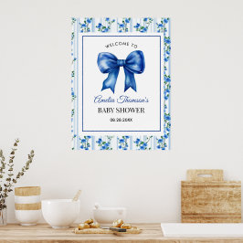 Póster Chic Boho Blue Wildflower Boy floral Baby Shower 